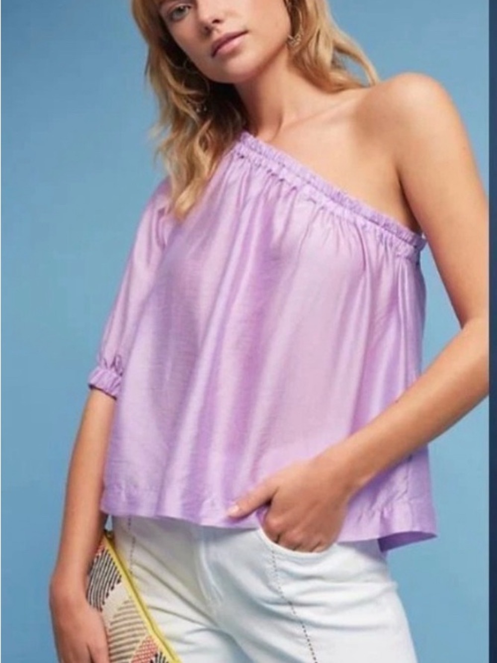 Anthropologie Maeve Leonie Purple Silk Blend One Shoulder Blouse size Small